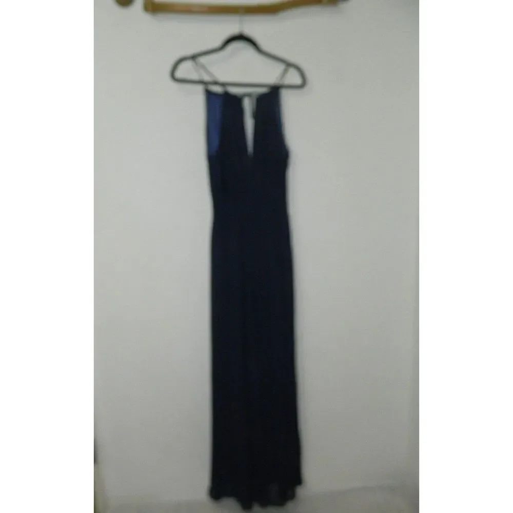 Lulu's Dress Blue Aim for Amour Navy Blue Halter Neck Chiffon Maxi Dress Small